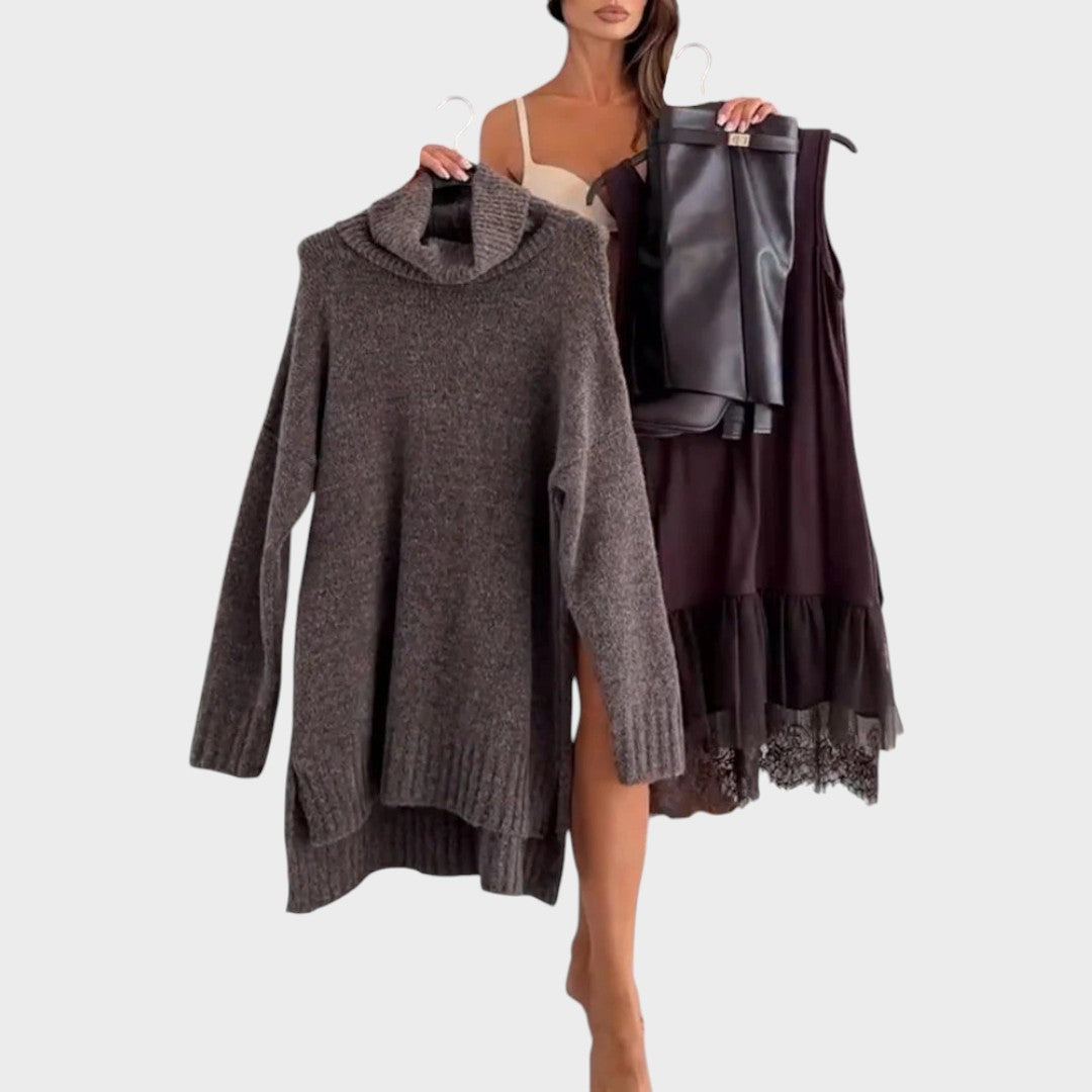 Bonnie – Conjunto de Vestido de Malha Oversized e Renda