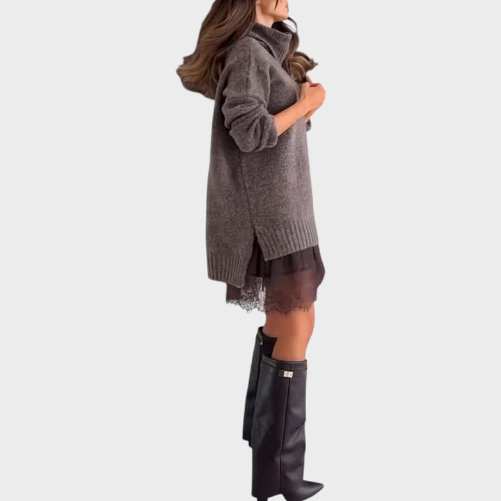Bonnie – Conjunto de Vestido de Malha Oversized e Renda