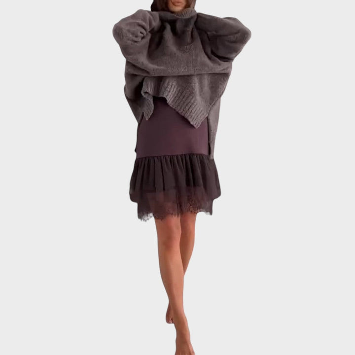 Bonnie – Conjunto de Vestido de Malha Oversized e Renda