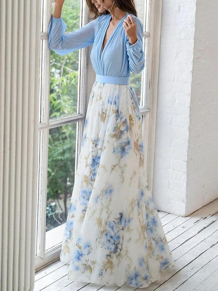 Madeleine | Vestido Maxi deslumbrante com estampa floral e decote em V