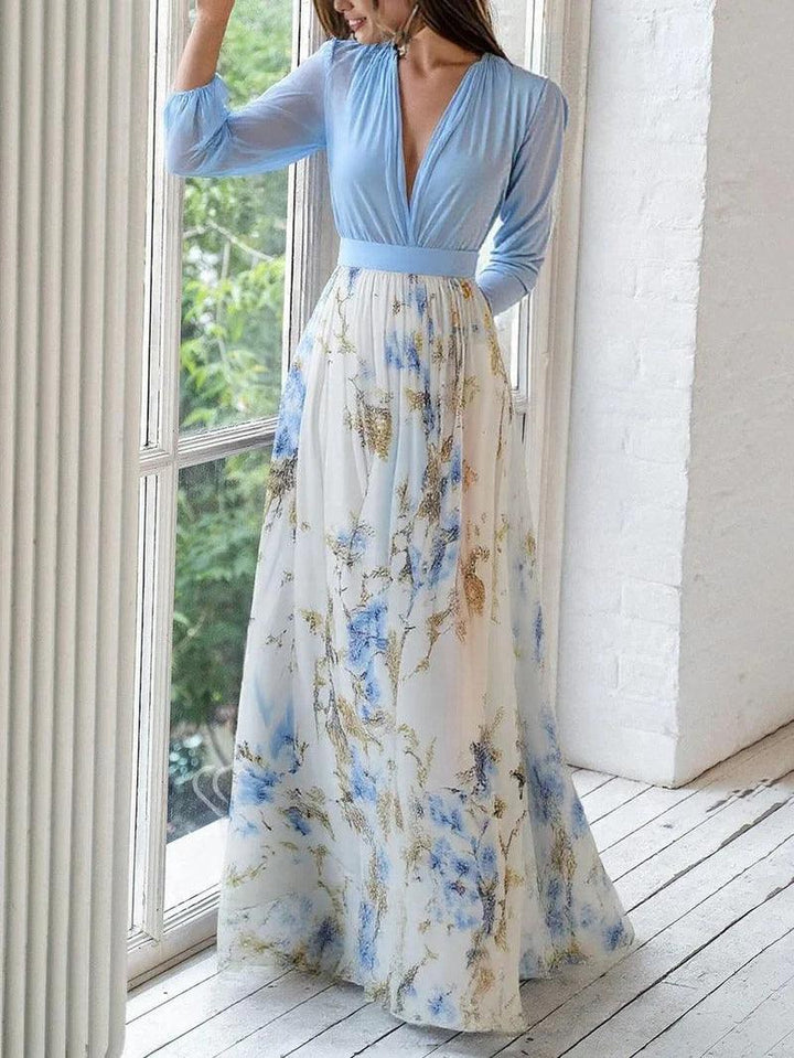 Madeleine | Deslumbrante Maxivestido com Estampado Floral e Decote em V