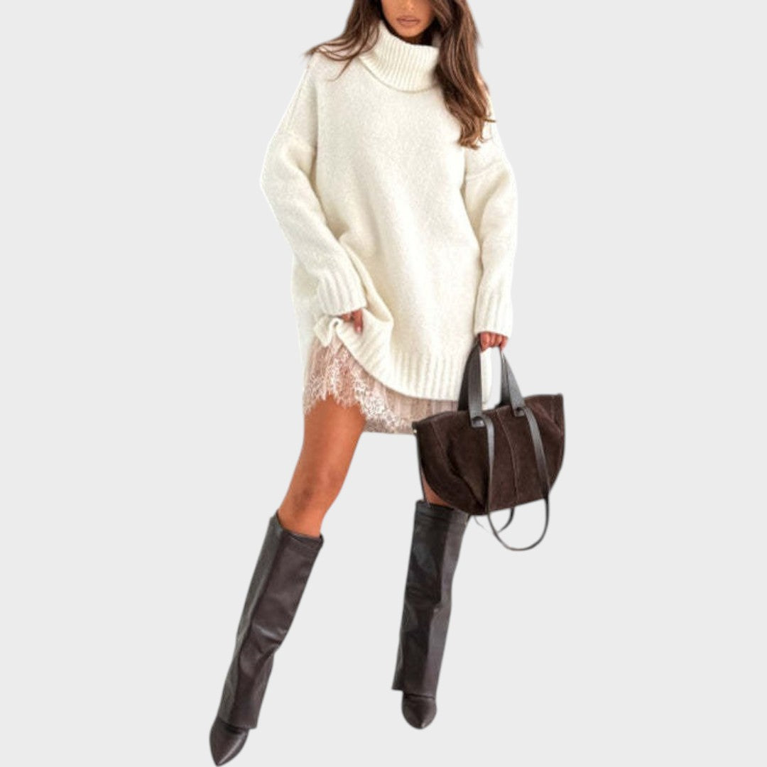 Bonnie – Conjunto de Vestido de Malha Oversized e Renda