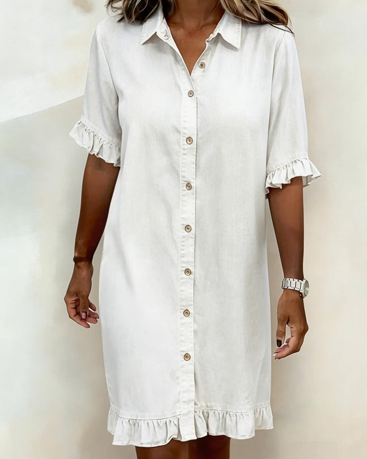 Vestido de Denim Confortável com Pregas Lisonjeiras