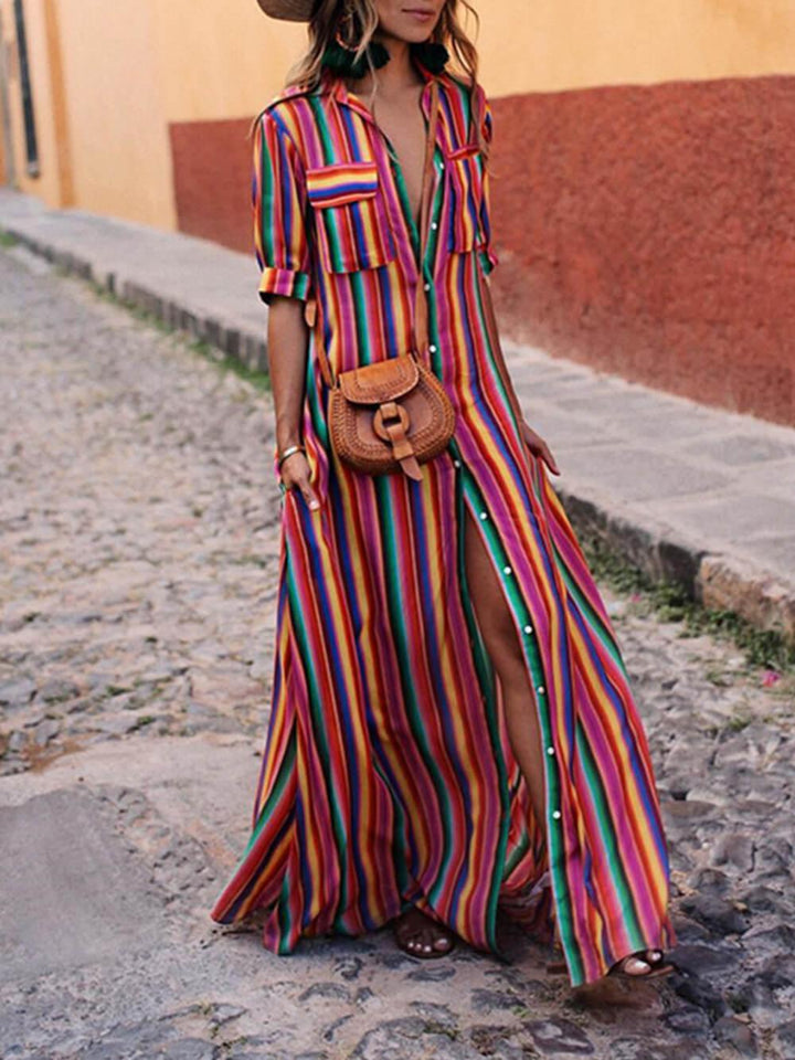 Nancy | Saia Maxi Listrada Estampada Casual de Verão