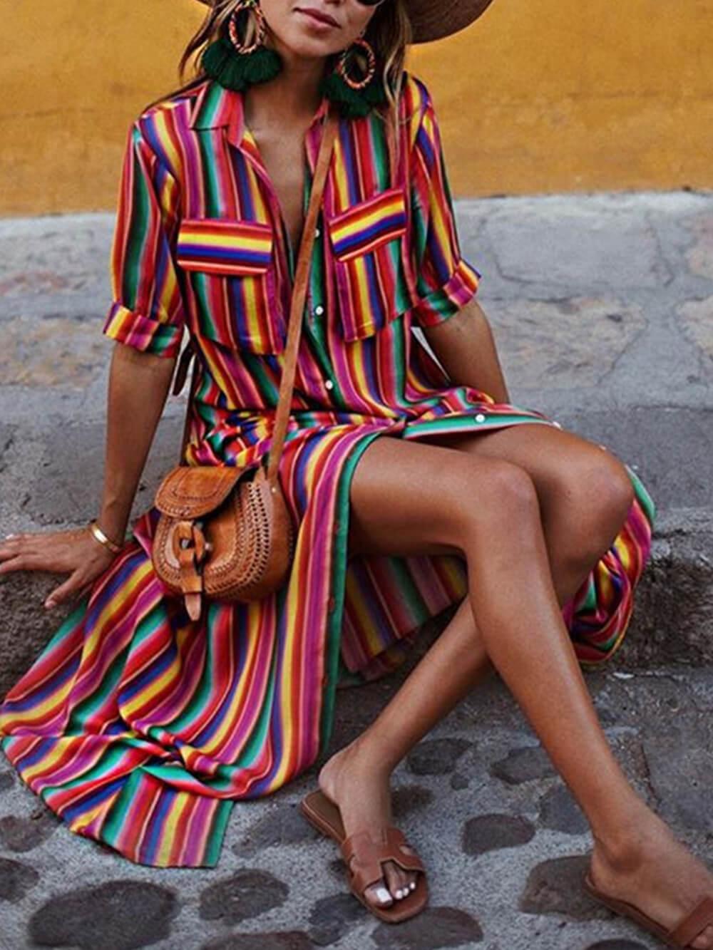 Nancy | Saia Maxi Listrada Estampada Casual de Verão