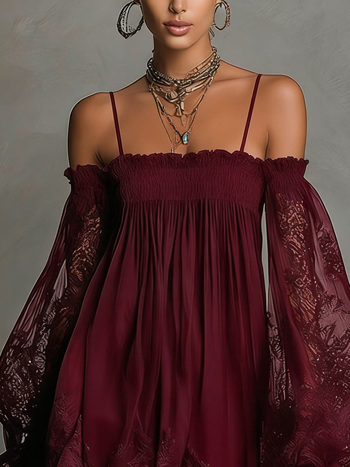 Nádia - Vestido mini com ombros à mostra e renda