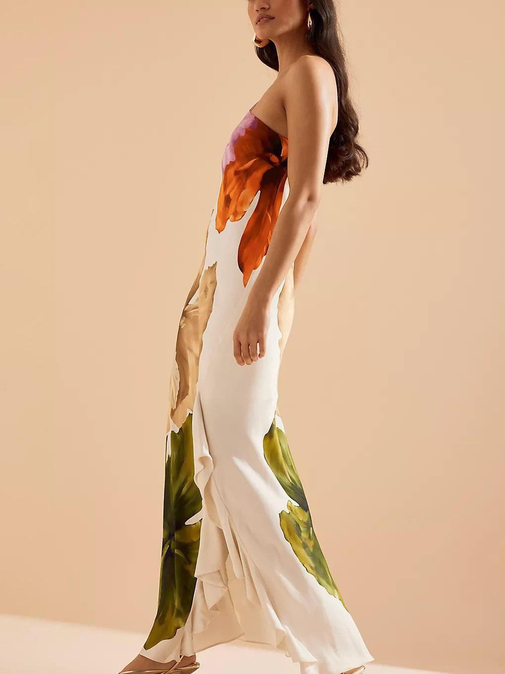 Kira | Vibes de Resort Elegantes Floralprint Ein-Schulter Maxikleid
