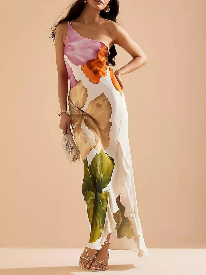 Kira | Vibes de Resort Elegantes Floralprint Maxi Vestido de Uma Só Alça