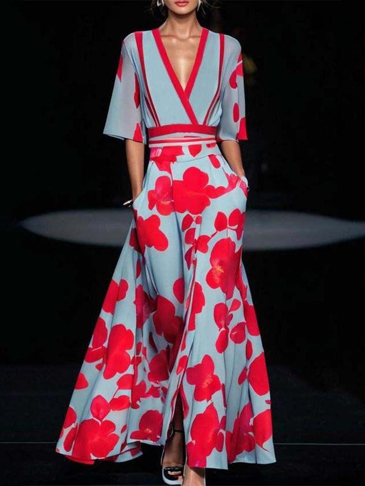 Lea | Glamour à Beira-Mar Elegante Vestido Maxi de Manga Média