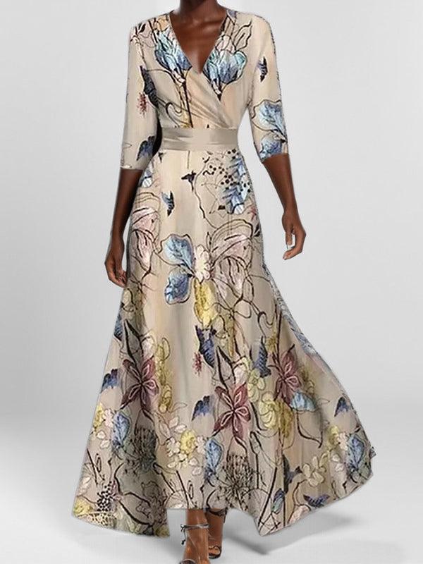 Lea | Glamour à Beira-Mar Elegante Vestido Maxi de Manga Média