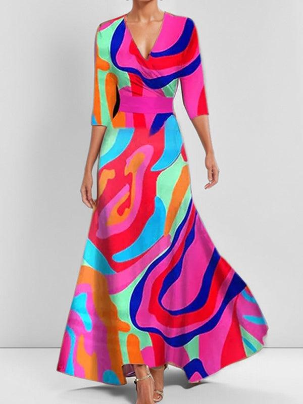 Lea | Glamour à Beira-Mar Elegante Vestido Maxi de Manga Média