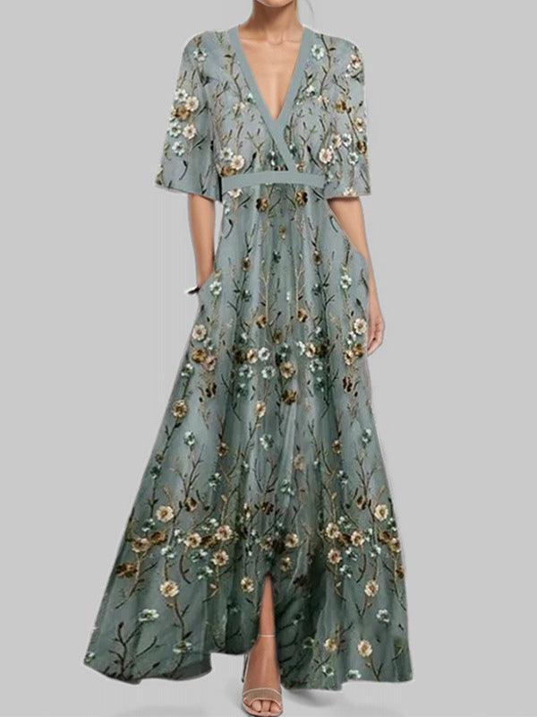 Lea | Glamour à Beira-Mar Elegante Vestido Maxi de Manga Média