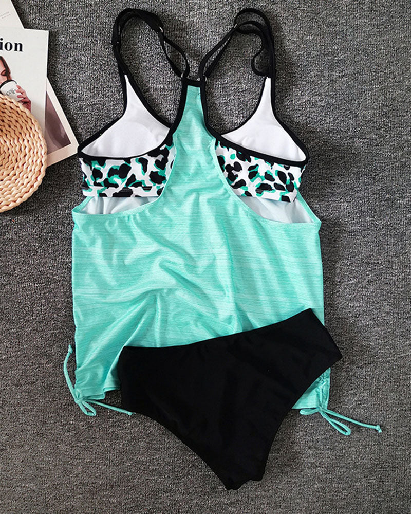 Augustus - Tankini de uma só cor com padrão de leopardo
