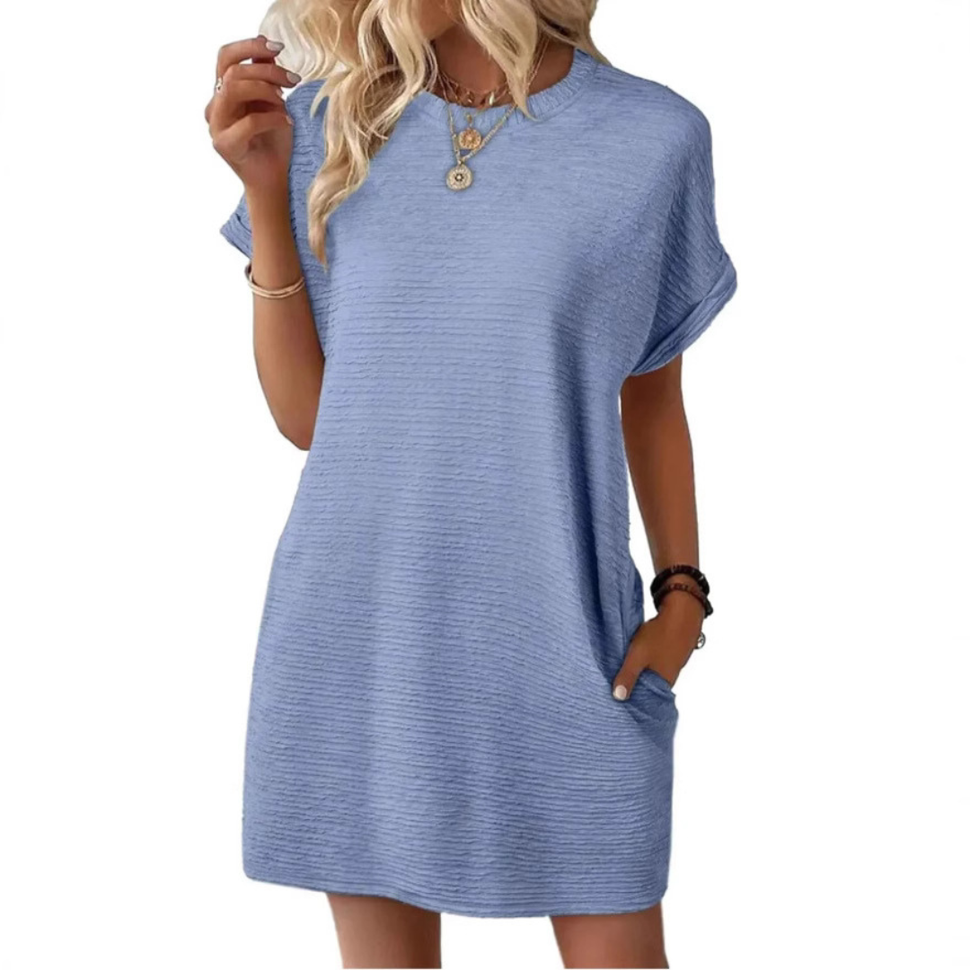 EVASHA™ – Vestido de Verão Minimalista Casual com Decote Redondo