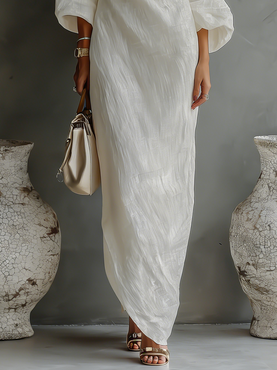 Vestido de Linho Off-Shoulder em Marfim