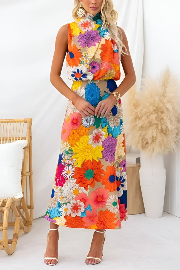 Verão | Vestido Max com Alças e Cinto com Padrão Floral
