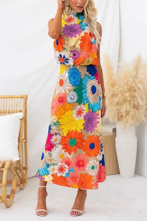 Verão | Vestido Max com Alças e Padrão Floral