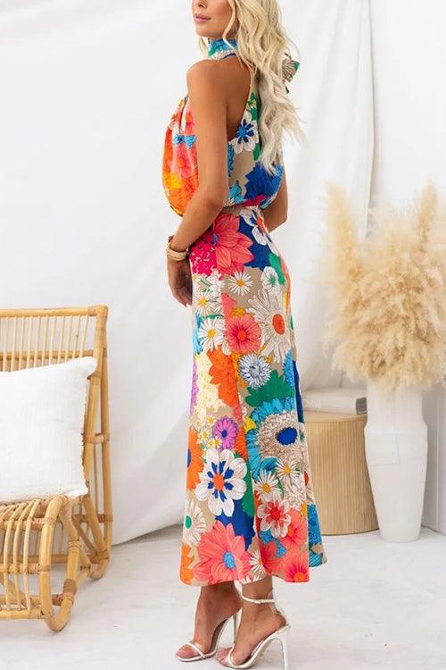 Verão | Vestido Max com Alças e Cinto com Padrão Floral