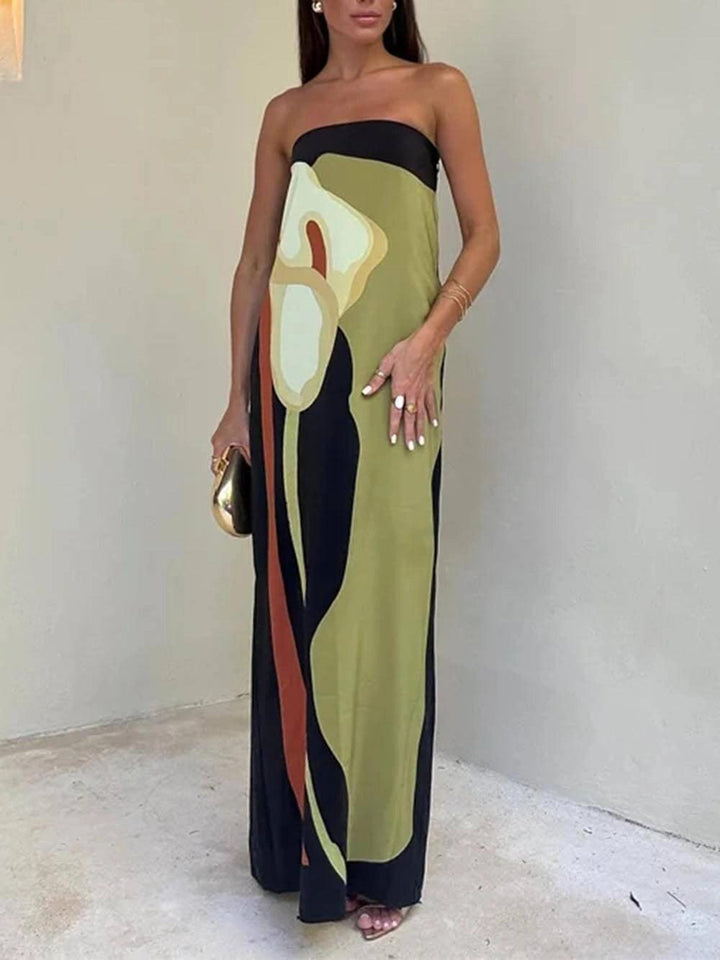 Joan | Vestido Maxi de Festa Impresso Sem Alças à Moda Costeira