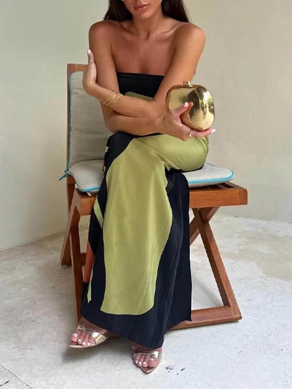 Joan | Vestido Maxi de Festa Impresso Sem Alças à Moda Costeira