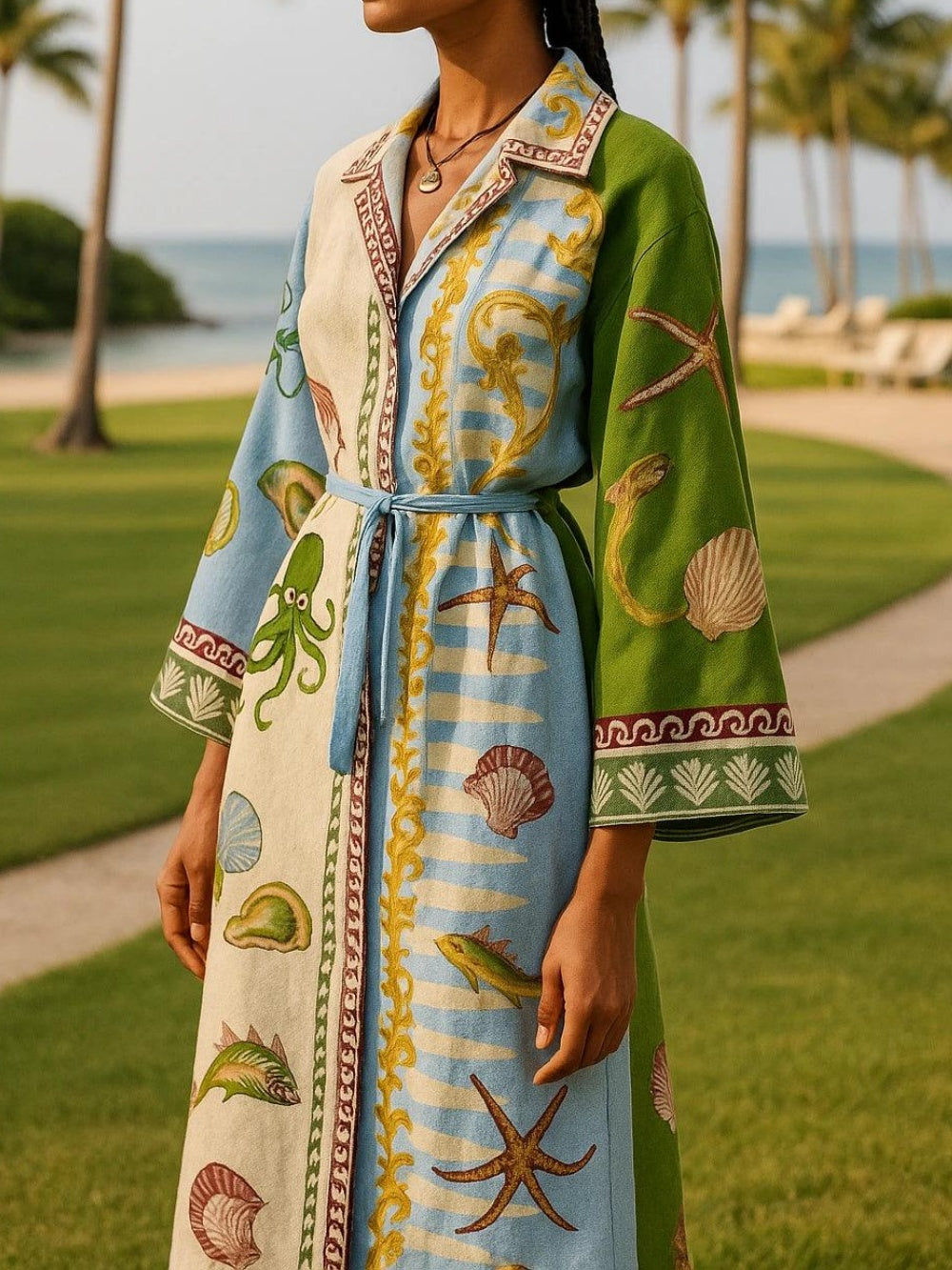 Sandra | Vestido midi de camisa em twill com estampado