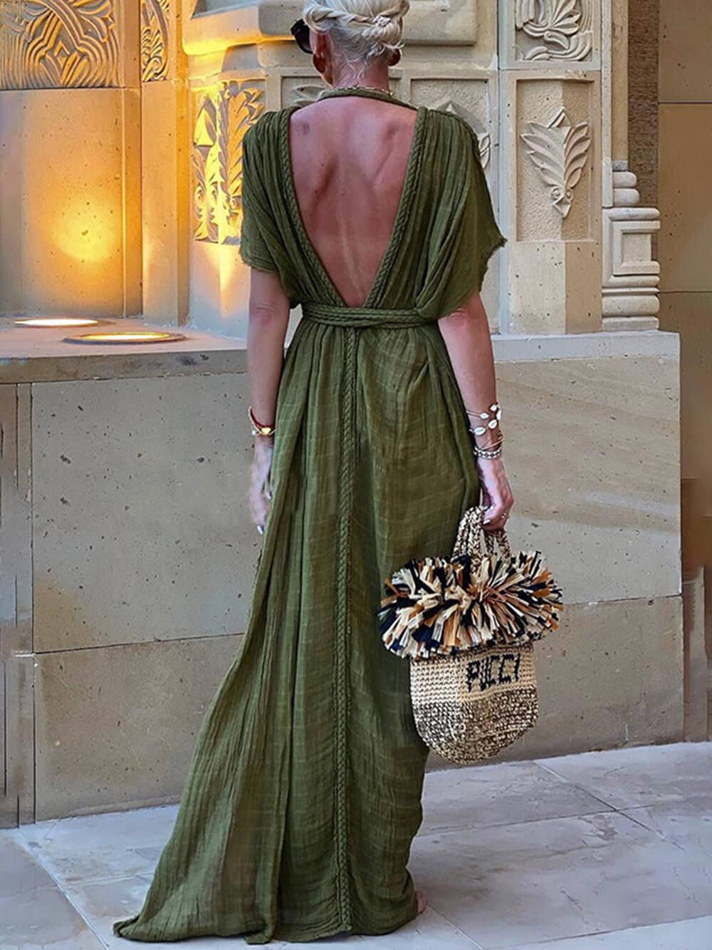 Elena | Kimono com Tranças Drapiadas Cover-Up Vestido Maxi com Fenda