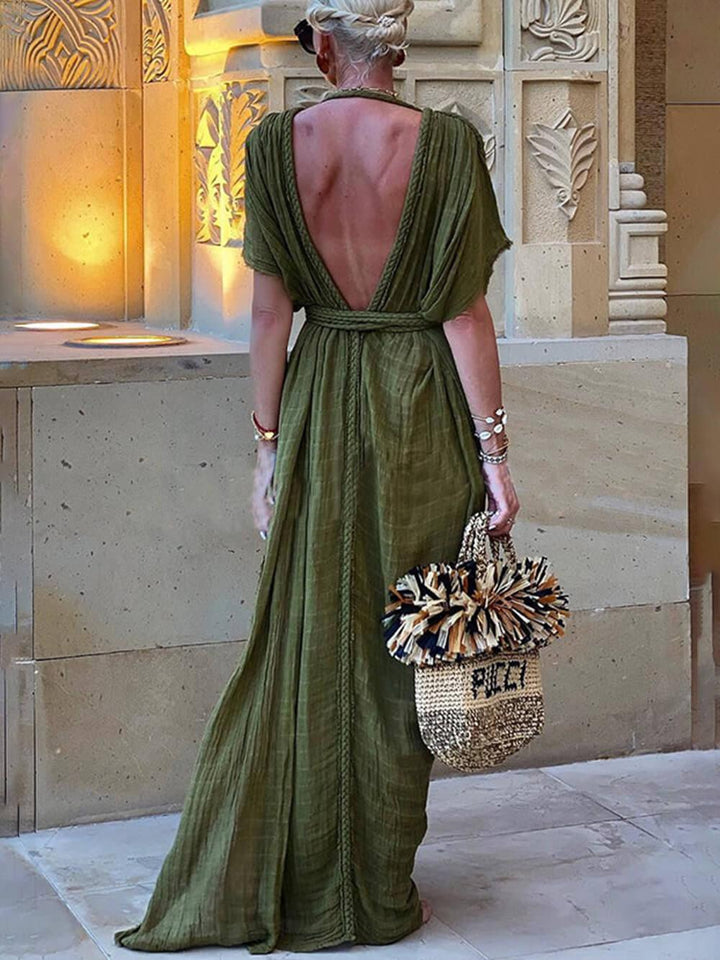 Elena | Kimono com Tranças Drapiadas Cover-Up Vestido Maxi com Fenda