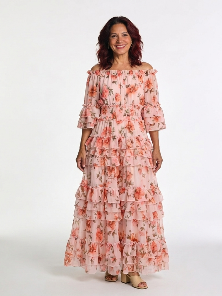 ROSALIE | VESTIDO MAXI COM RENDAS FLORAIS