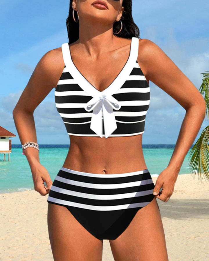 Laluna® | Bikini Listrado de Cintura Alta