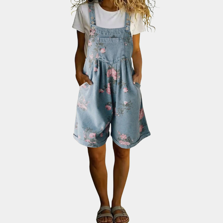 Joana - Macacão Floral em Denim