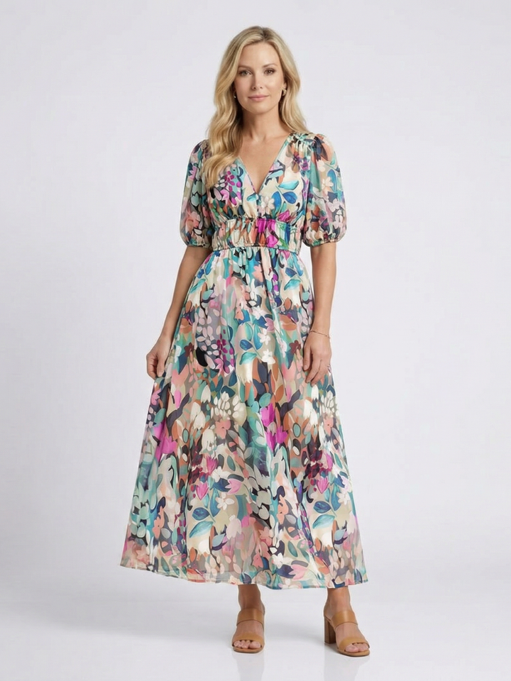 EULALIE | VESTIDO MIDI COM FLORES