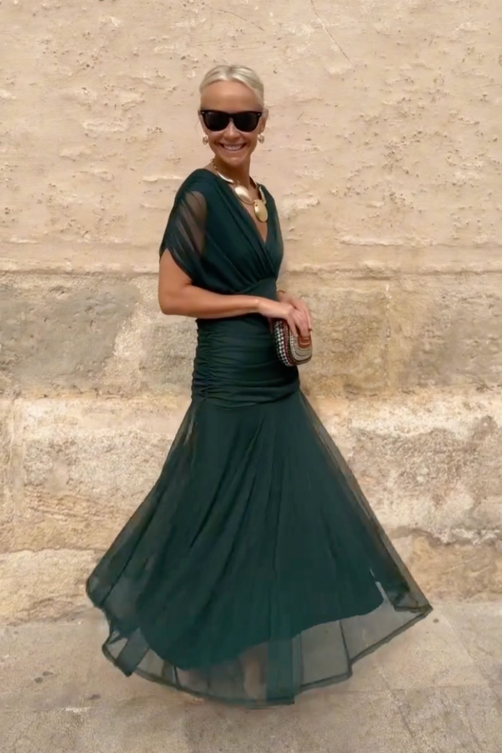 ANA | VESTIDO MAXI COM FALDAS ELEGANTES