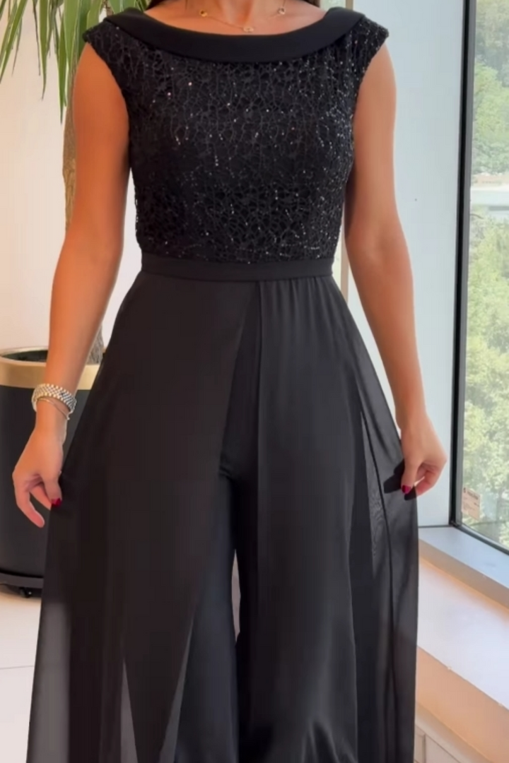 Fallon - Macacão de Tulle Texturizado para a Noite