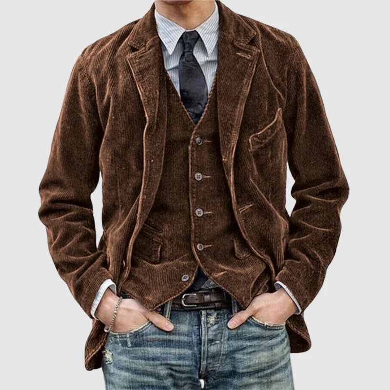 Blazer Vintage em Veludo Cotele com Colete para Homens