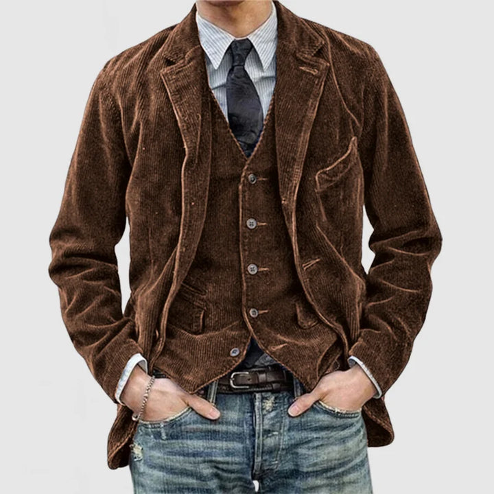 Blazer Vintage em Veludo Cotele com Colete para Homens