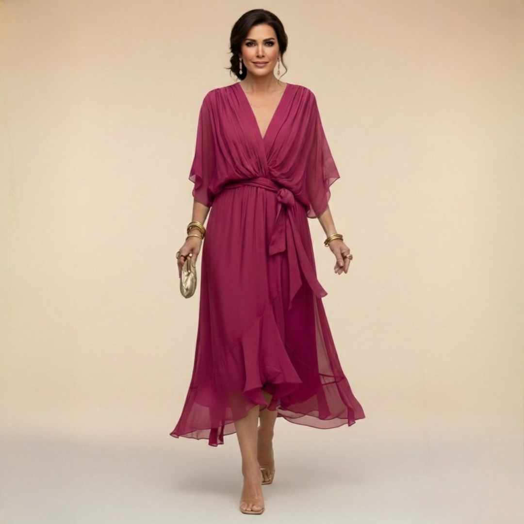 Mónica - Vestido de chiffon com decote em V