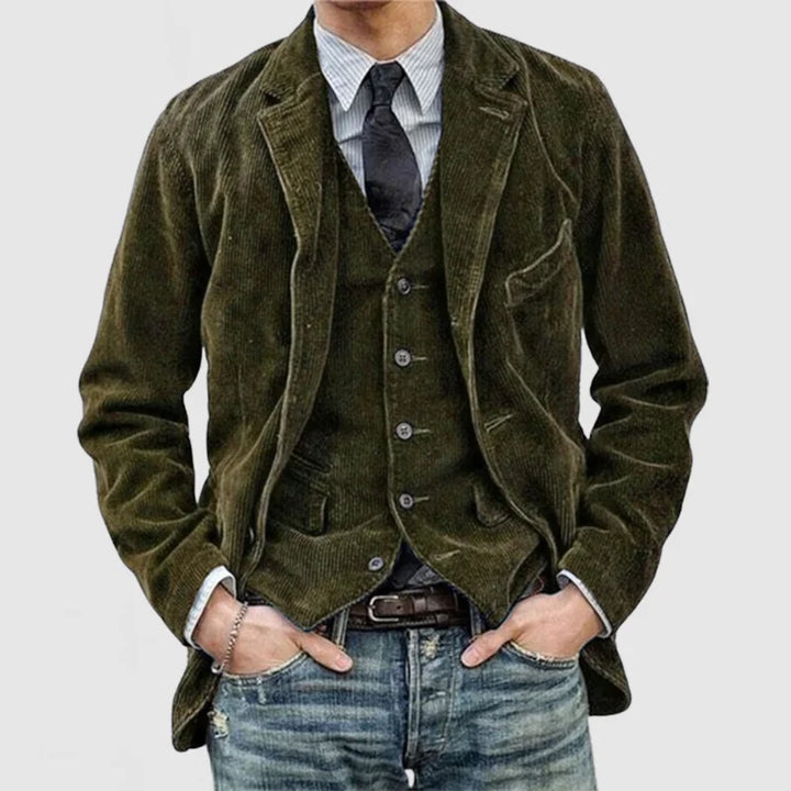 Blazer Vintage de Veludo Cotele com Colete para Homens