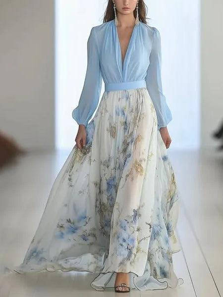 Madeleine | Vestido Maxi deslumbrante com estampa floral e decote em V