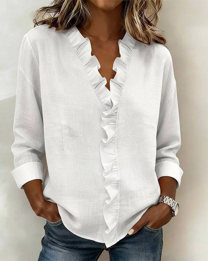Indie | Blusa com Rendas, Decote em V e Mangas Longas