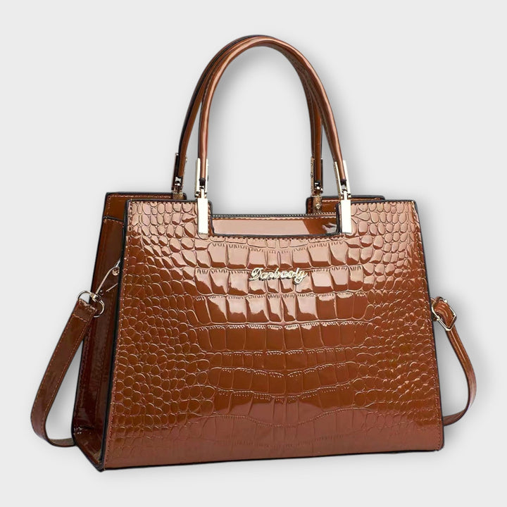 Olivia - Bolsa de Mão com Acabamento Brilhante em Crocodilo