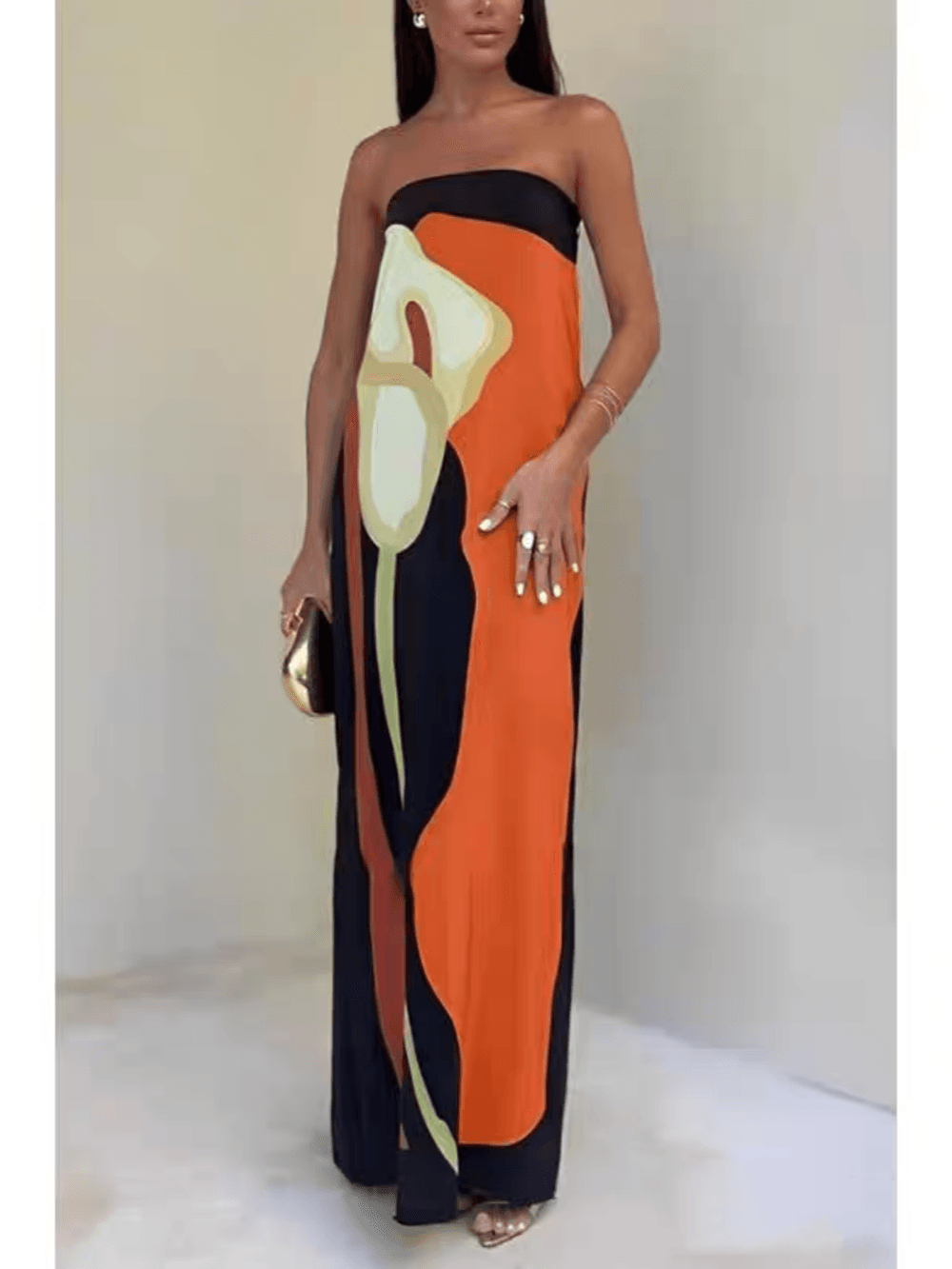 Joan | Vestido Maxi de Festa Impresso Sem Alças à Moda Costeira