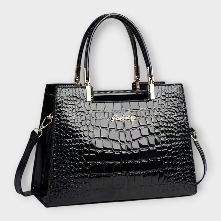 Olivia - Bolsa de Mão com Acabamento Brilhante em Crocodilo