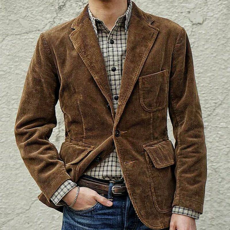 Blazer Vintage em Veludo Cotele com Colete para Homens