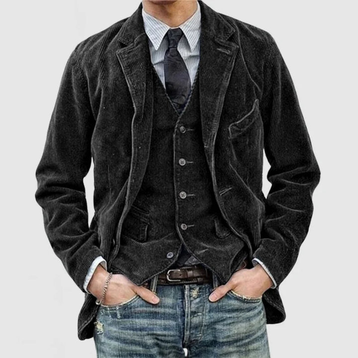 Blazer Vintage em Veludo Cotele com Colete para Homens