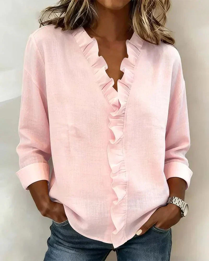 Indie | Blusa com Rendas, Decote em V e Mangas Longas