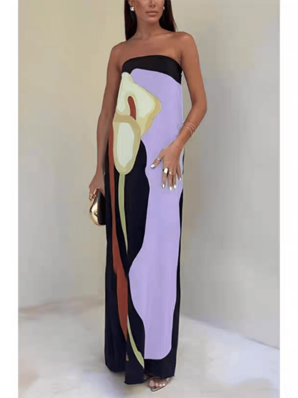 Joan | Vestido Maxi de Festa Impresso Sem Alças à Moda Costeira