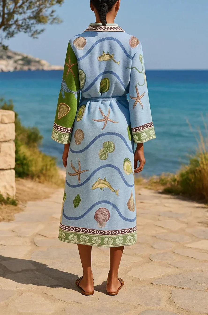 Sandra | Vestido midi de camisa em twill com estampado