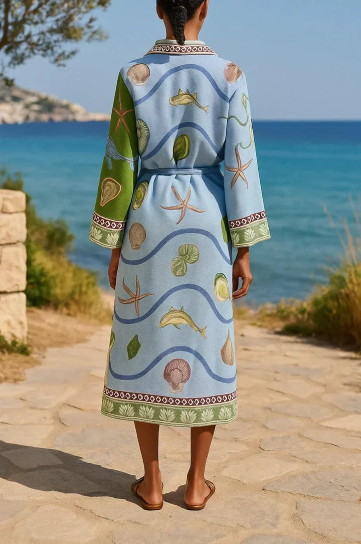Sandra | Vestido midi de camisa em twill com estampado