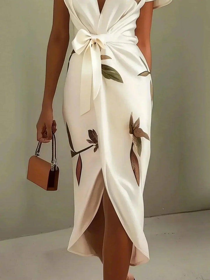 Judy | Vestido Midi Satin Branco de Manga Curta