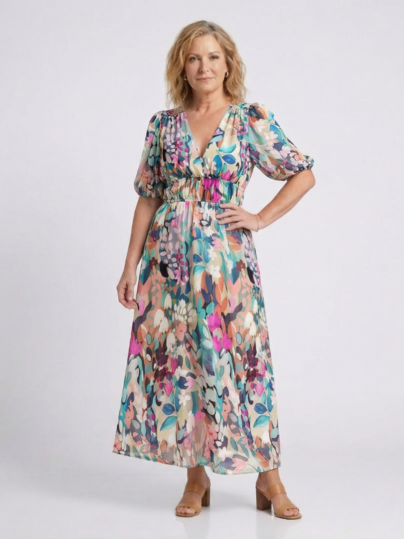 EULALIE | VESTIDO MIDI COM FLORES